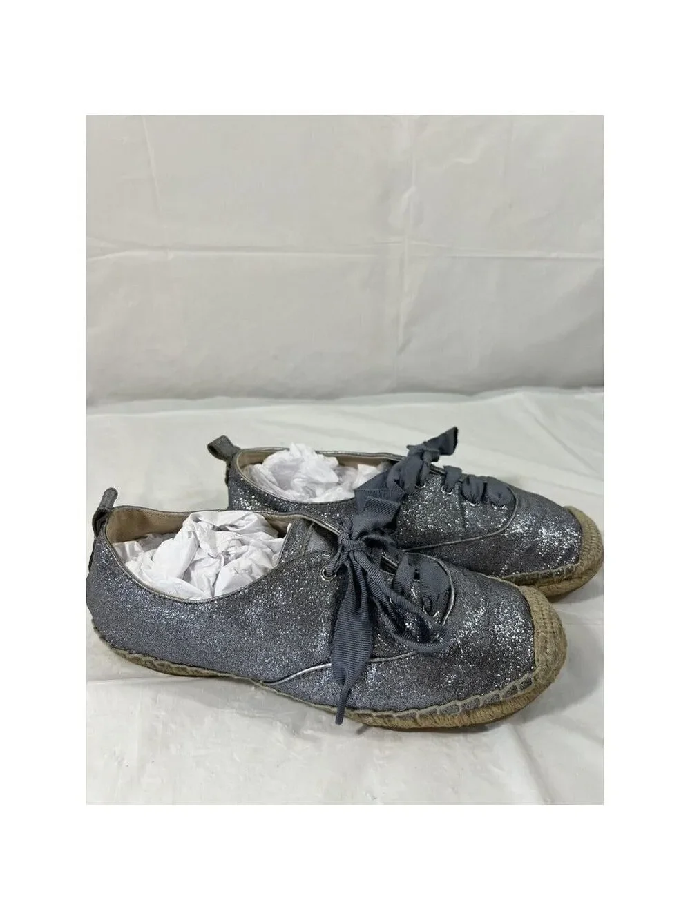 COACH Ramira Blue  Glitter Jute Lace Up Sneakers Women’s 6 B Casual Flats Shoes